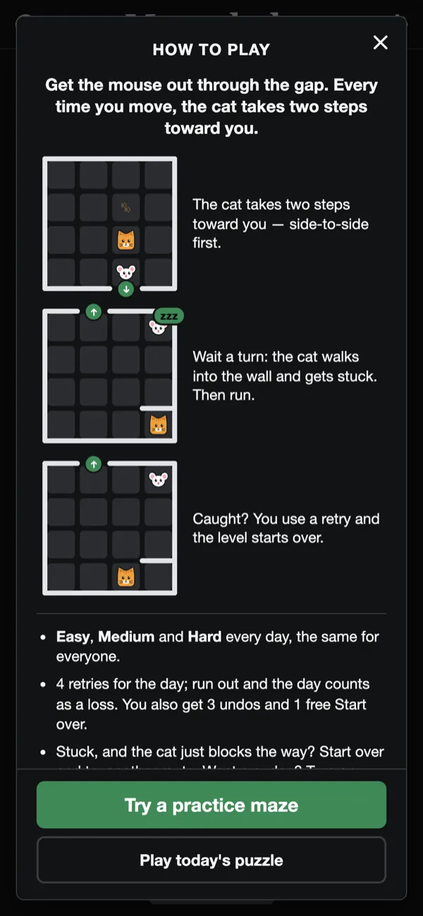 How to play: the cat takes two steps toward you, side to side first