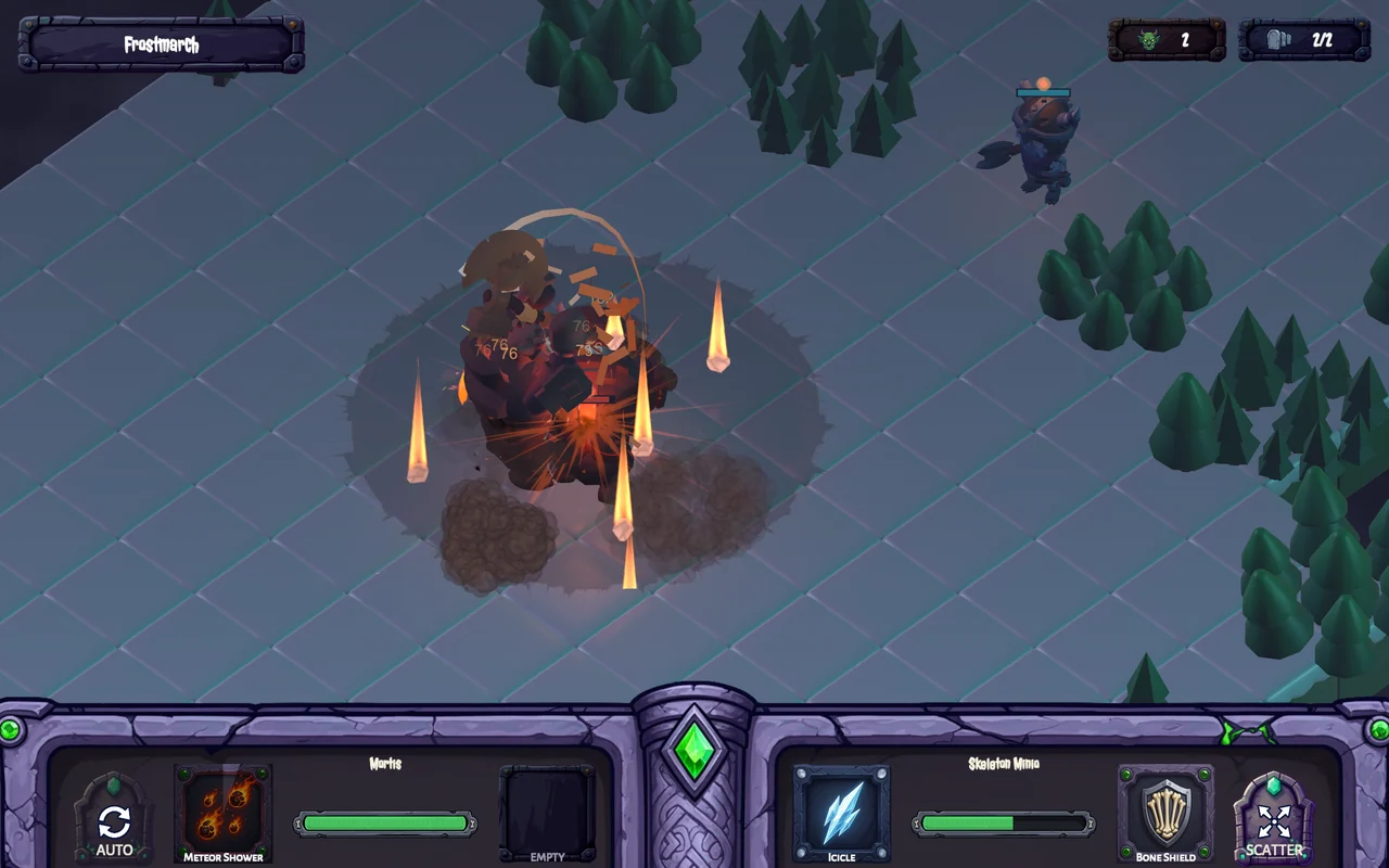 A winter arena, snow covered ground under a meteor strike